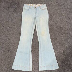 PARIS HILTON "That's Hot" HIP HUGGER LOW RISE BIG BELL LIGHT WASH Y2K JEANS - 28